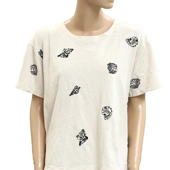 Anthropologie Maeve Embroidered Shell Short-Sleeve Sweatshirt Top L New 281991